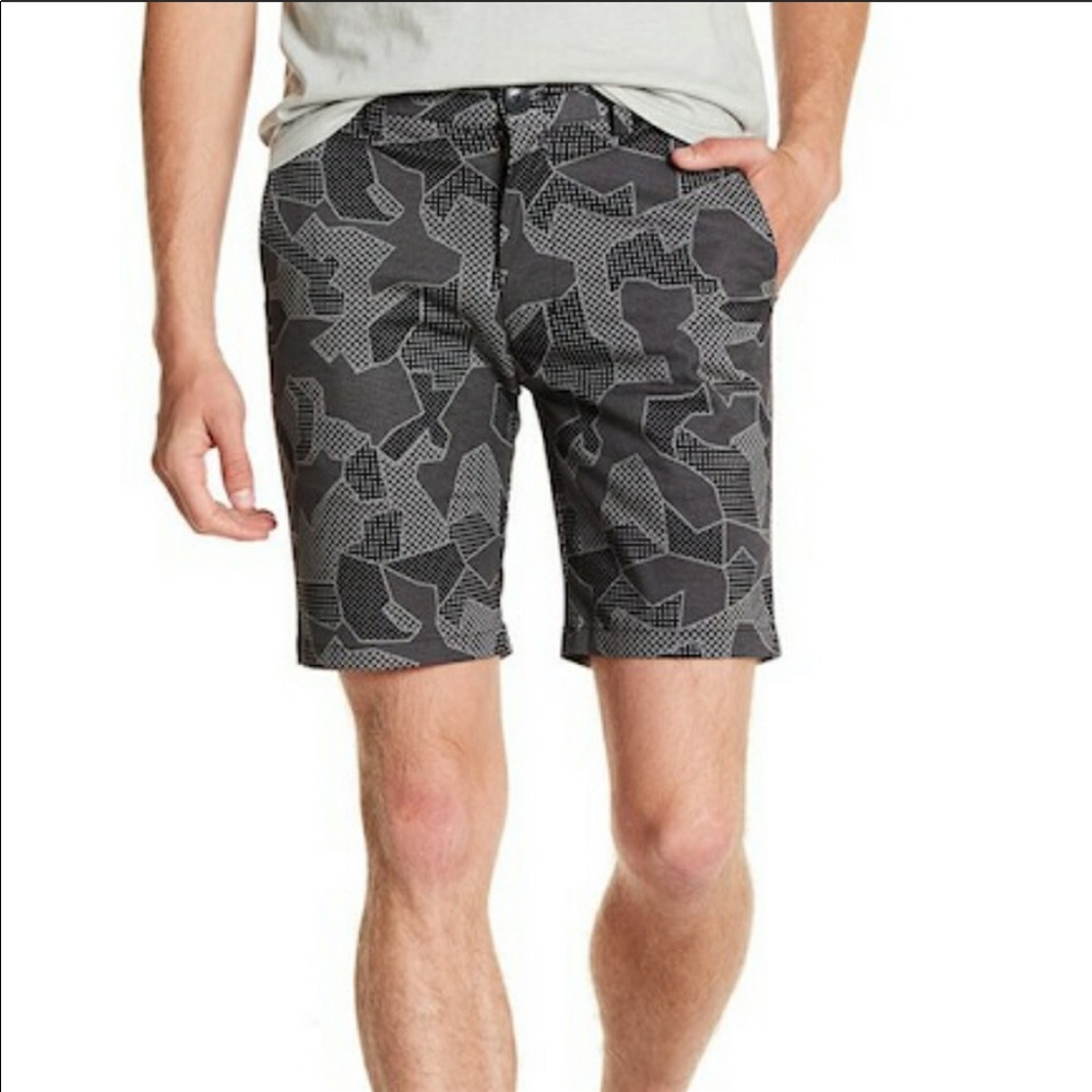 Grey geometric camo shorts